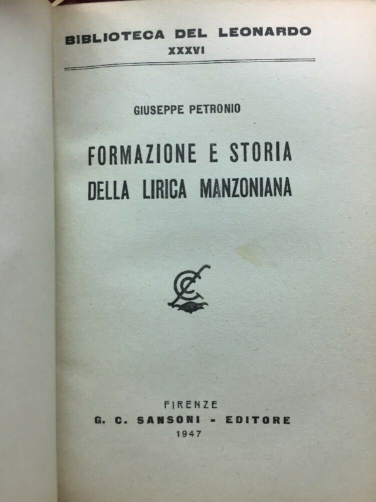 FORMAZIONE E STORIA DELLA LIRICA MANZONIANA G. PETRONIO C216