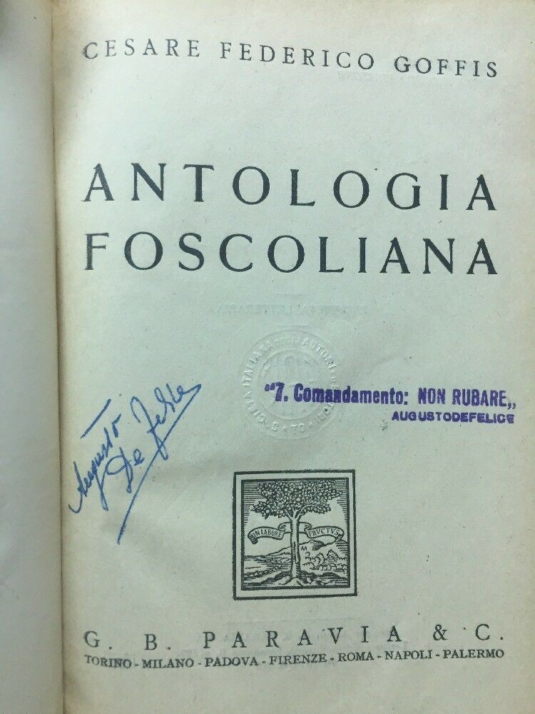 ANTOLOGIA FOSCOLIANA CESARE FEDERICO GOFFIS 1948 C293