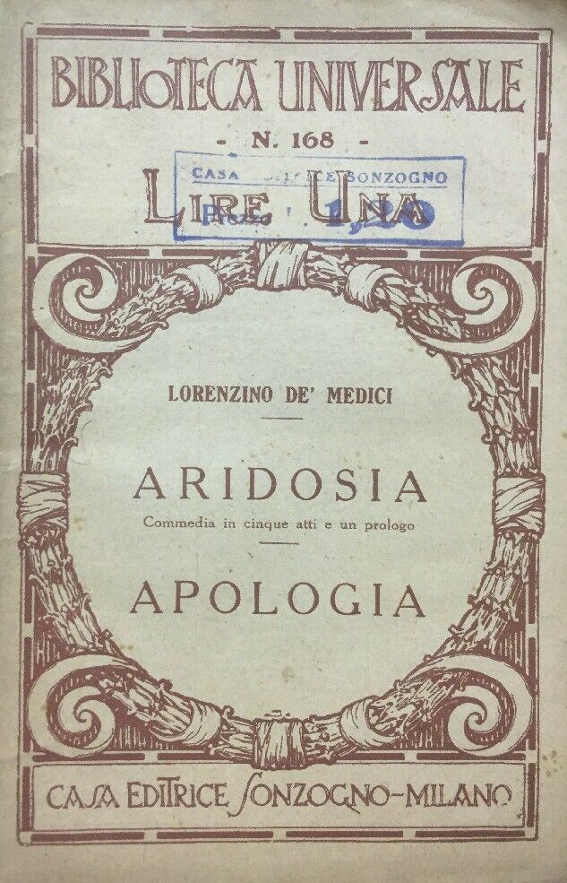 ARIDOSIA APOLOGIA LORENZINO DE MEDICI BIBLIOTECA UNIVERSALE SONZOGNO 1924 E33
