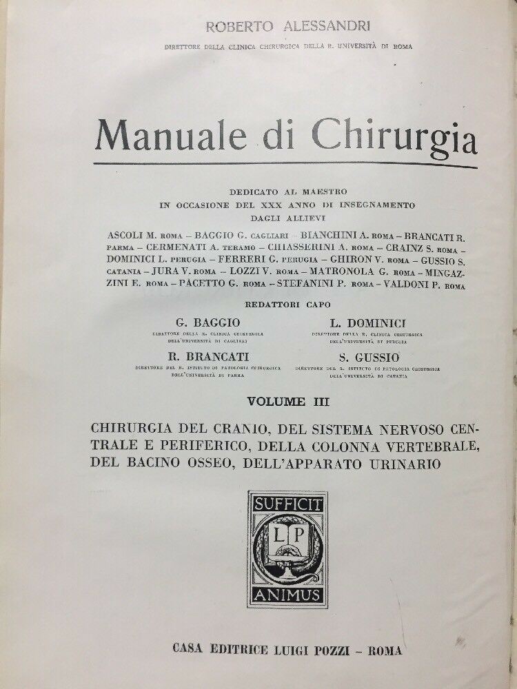 ALESSANDRI MANUALE DI CHIRURGIA VOL. III CHIRURGIA DEL CRANIO... 1933 E113
