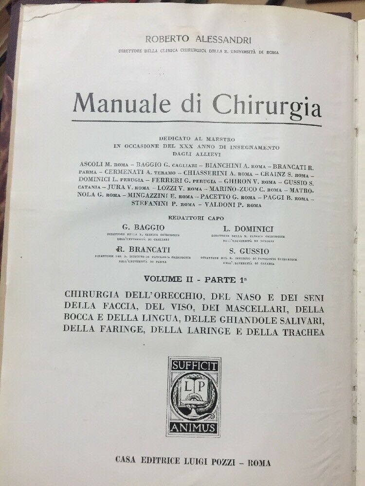 ALESSANDRI MANUALE DI CHIRURGIA VOL. II PARTE I 1934 E114