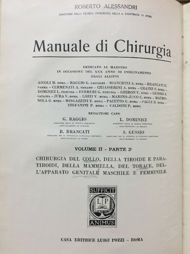 ALESSANDRI MANUALE DI CHIRURGIA VOL. II PARTE II 1934 E115