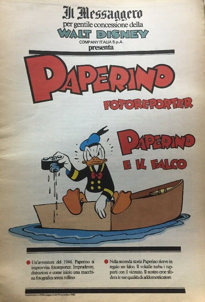 PAPERINO FOTOREPORTER PAPERINO E IL FALCO IL MESSAGGERO F393