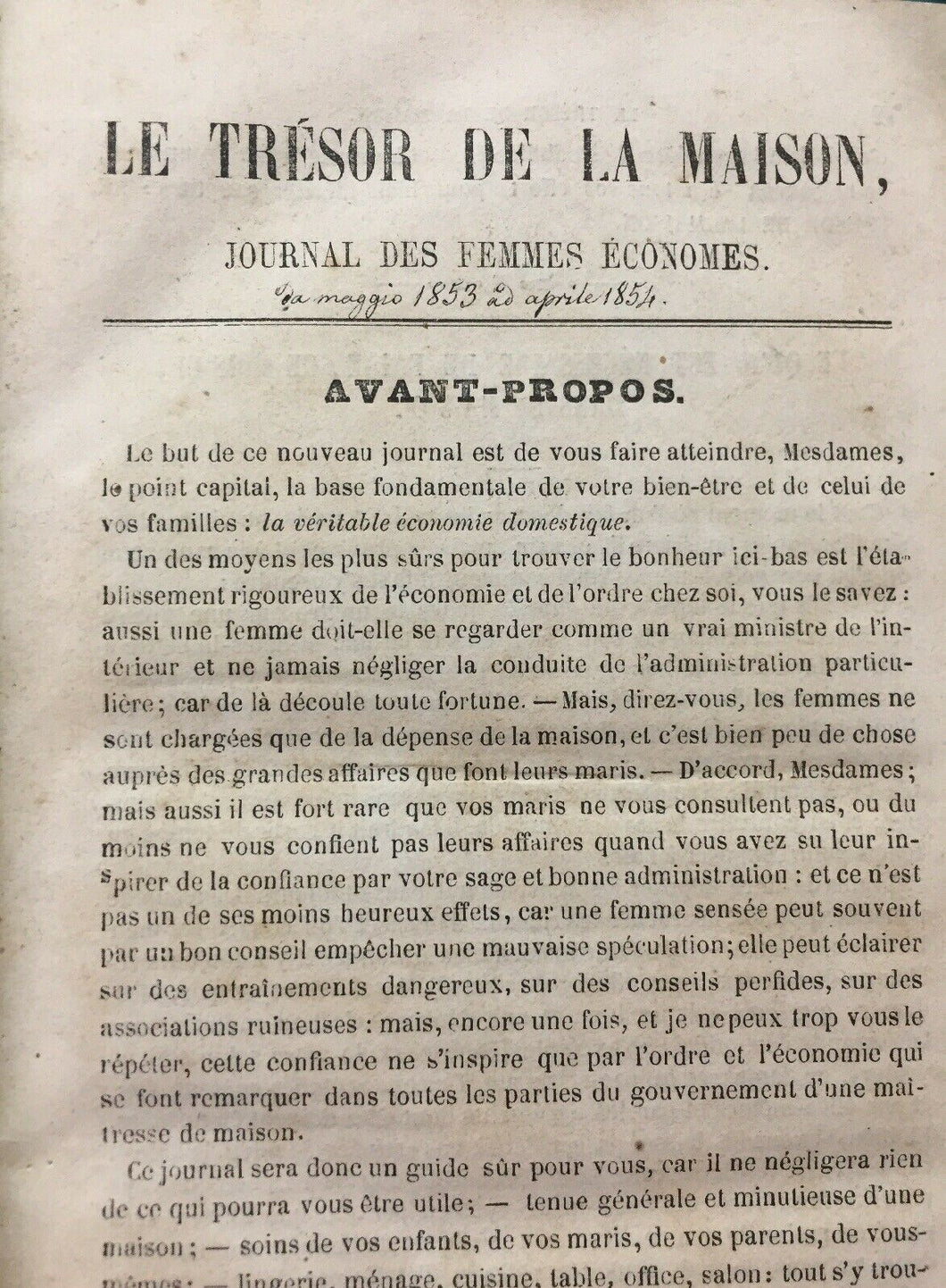 LE TRESOR DE LA MAISON JOURNAL DES FEMMES ECONOMES RACCOLTA 1853 I312