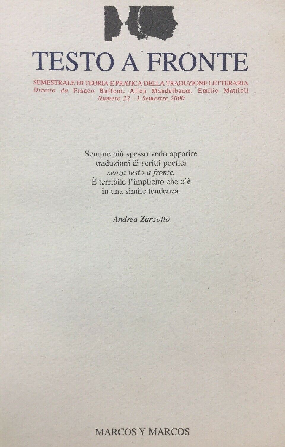TESTO A FRONTE SEMESTRALE DI TEORIA E PRATICA DELLA TRADUZIONE LETTERARIA I715