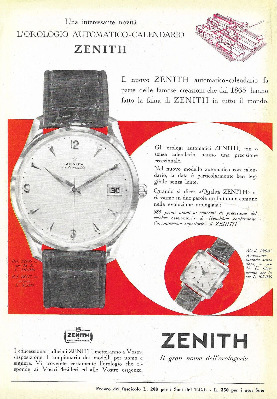 PUBBLICITA' ADVERTISING OROLOGIO ZENITH AUTOMATICO CALENDARIO PU01