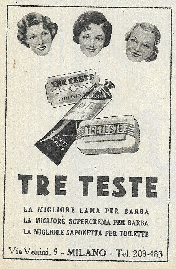 PUBBLICITA' ADVERTISING LAME TRE TESTE 1947 PU02