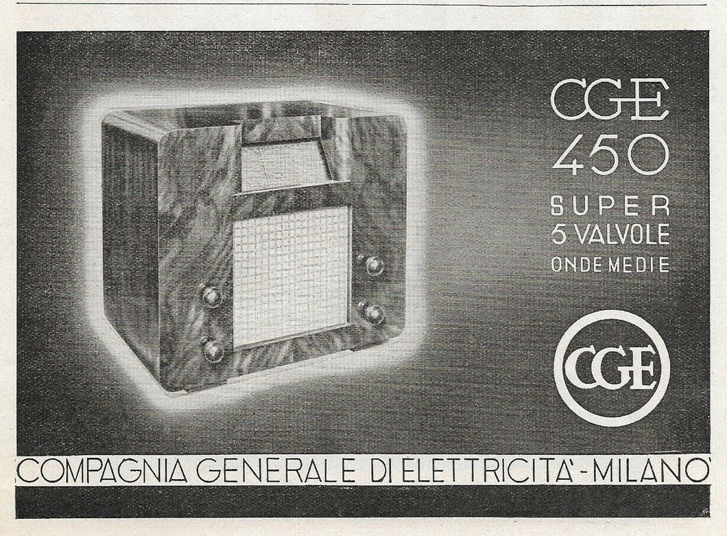 PUBBLICITA' ADVERTISING RADIO CGE 1936 PU02
