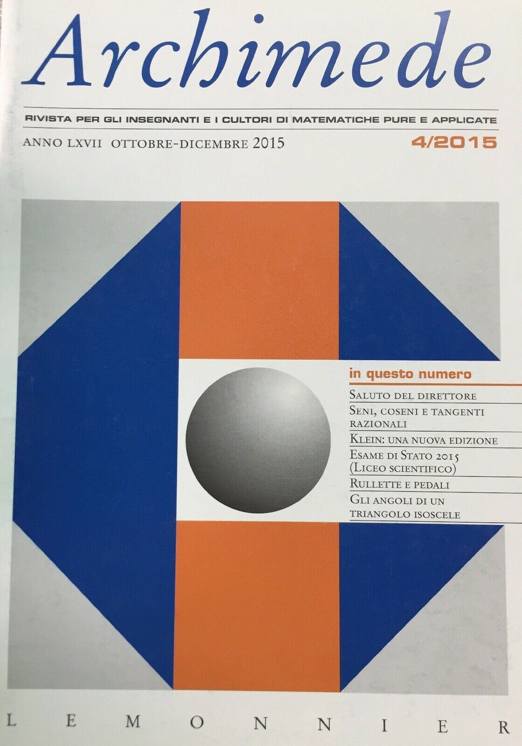 ARCHIMEDE RIVISTA DI MATEMATICHE PURE E APPLICATE OTTOBRE DICEMBRE 2015  J666