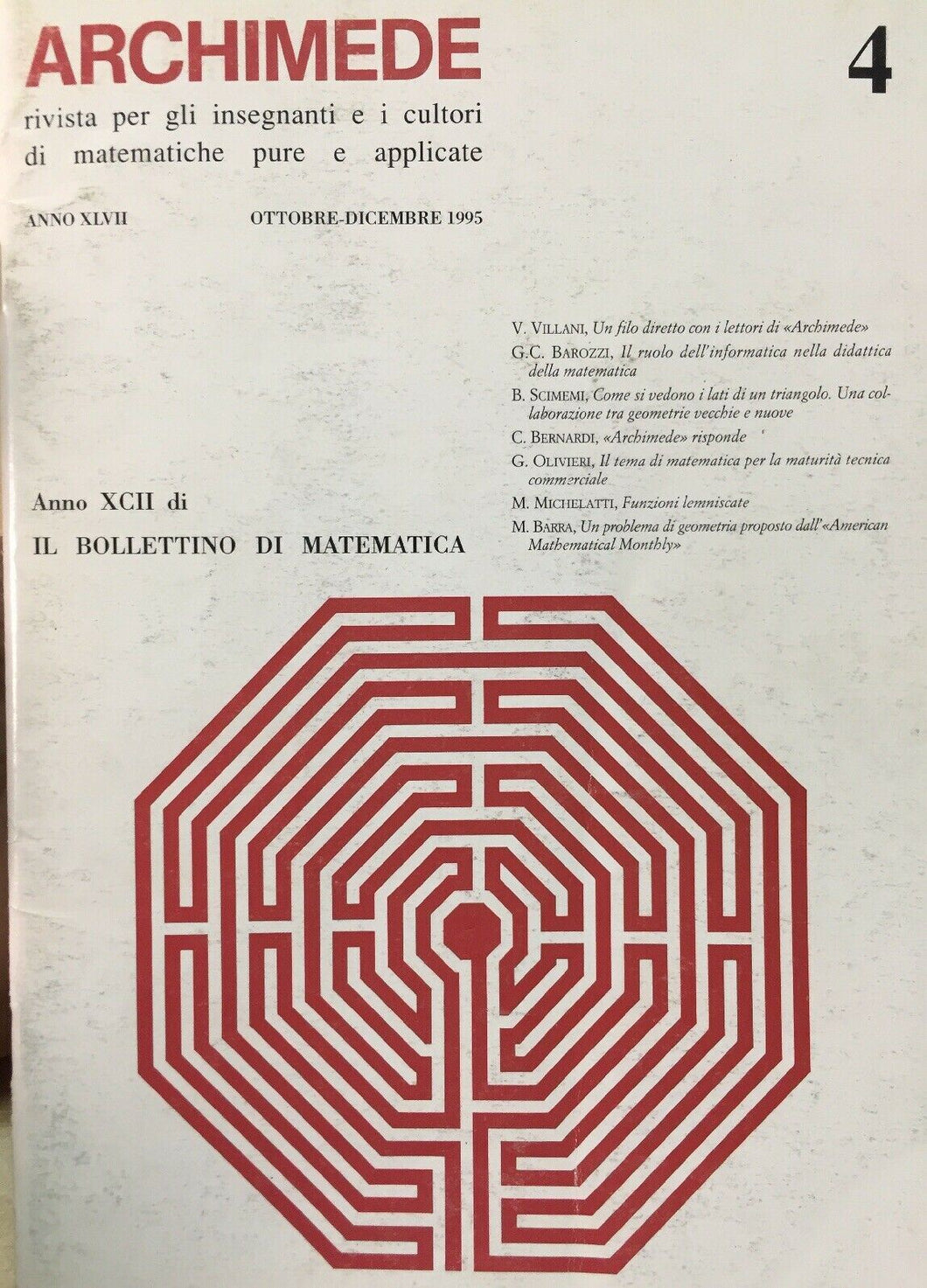 ARCHIMEDE RIVISTA DI MATEMATICHE PURE E APPLICATE OTTOBRE DICEMBRE 1995 J700