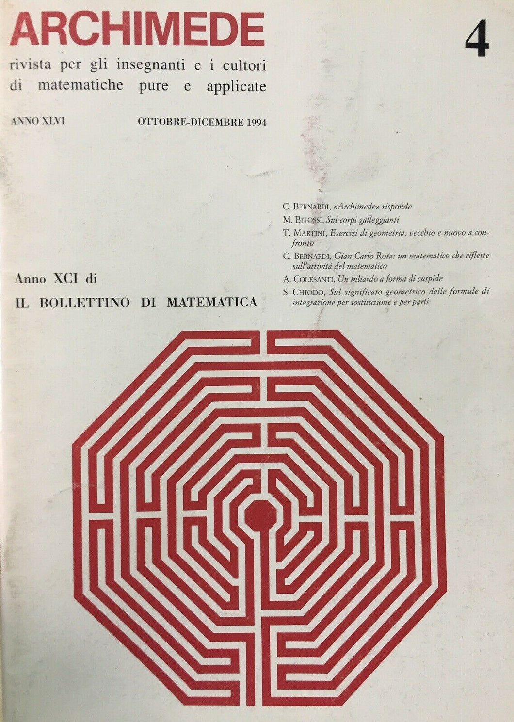 ARCHIMEDE RIVISTA DI MATEMATICHE PURE E APPLICATE OTTOBRE DICEMBRE 1994 J704
