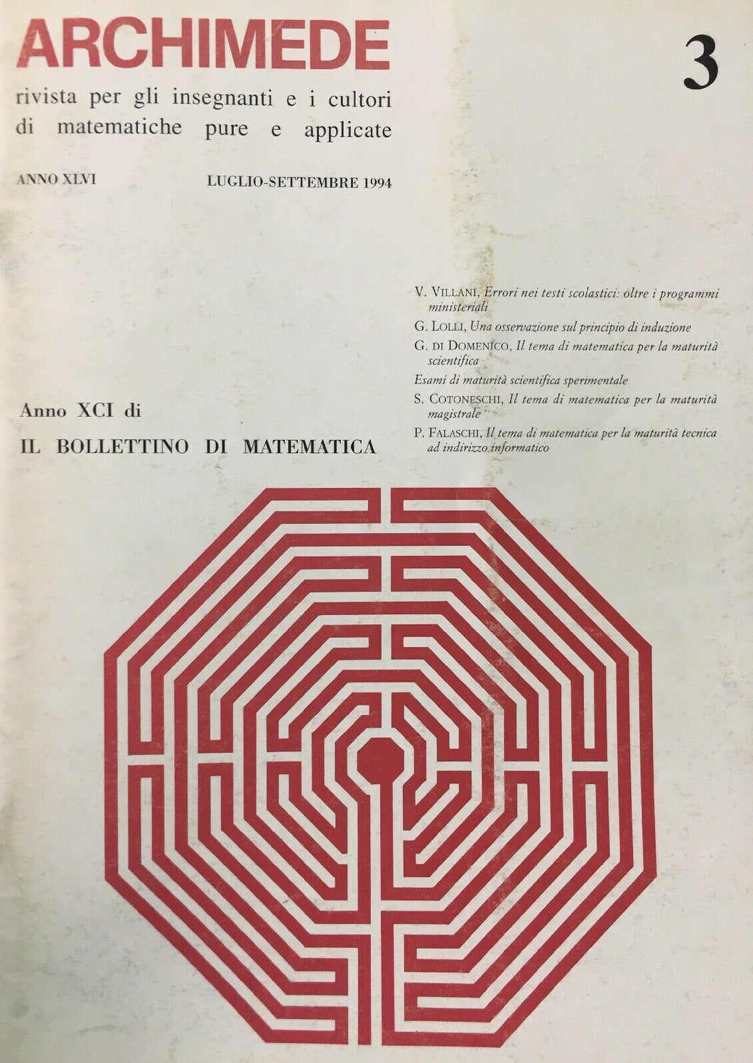 ARCHIMEDE RIVISTA DI MATEMATICHE PURE E APPLICATE LUGLIO SETTEMBRE 1994 J705
