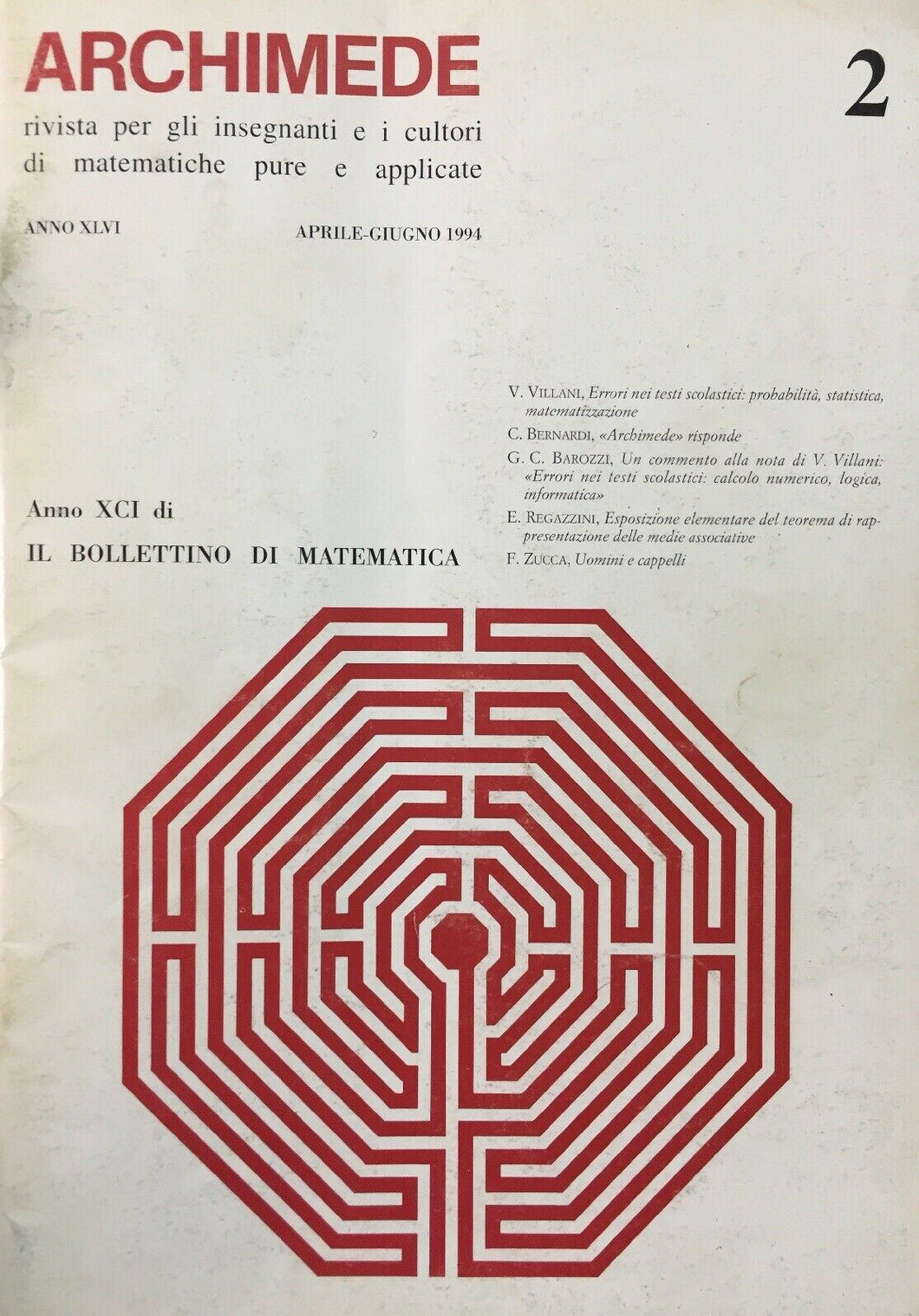 ARCHIMEDE RIVISTA DI MATEMATICHE PURE E APPLICATE APRILE GIUGNO 1994 J706