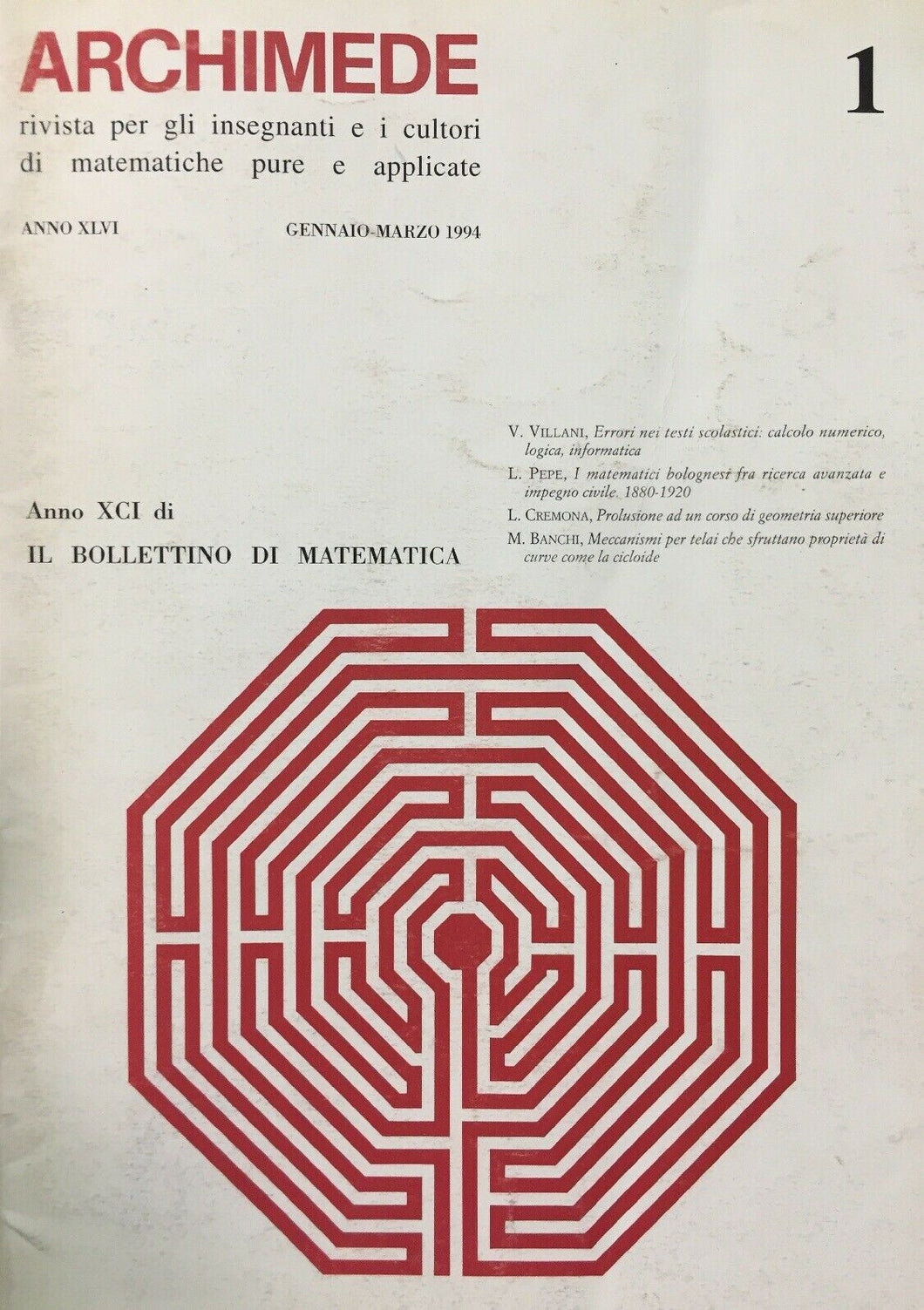 ARCHIMEDE RIVISTA DI MATEMATICHE PURE E APPLICATE GENNAIO MARZO 1994 J707