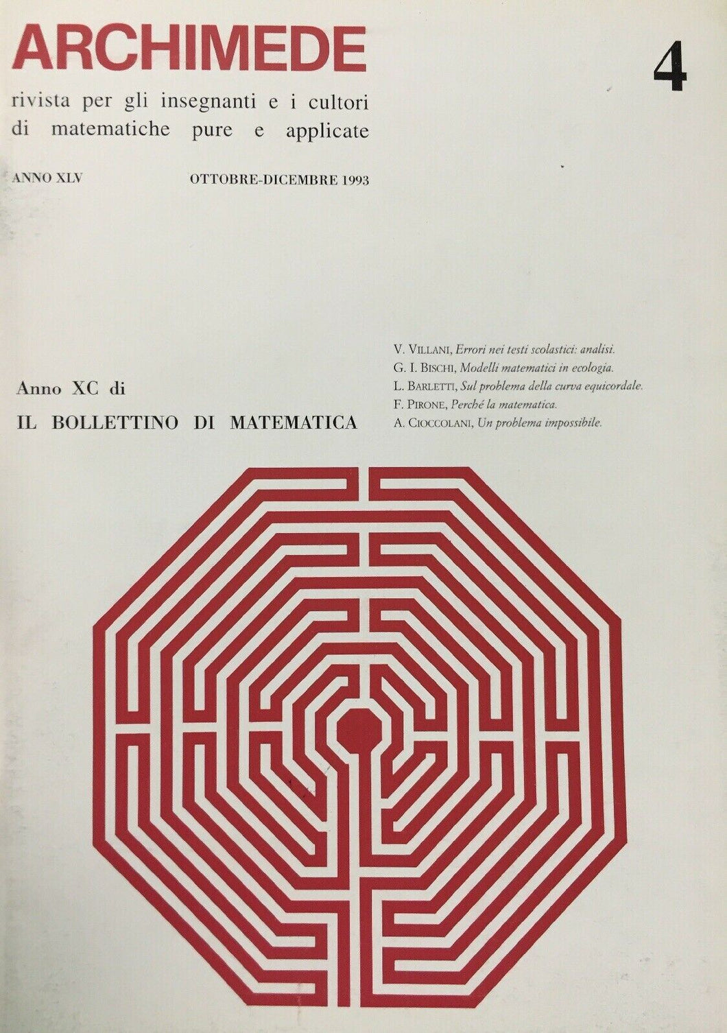 ARCHIMEDE RIVISTA DI MATEMATICHE PURE E APPLICATE OTTOBRE DICEMBRE 1993 J708