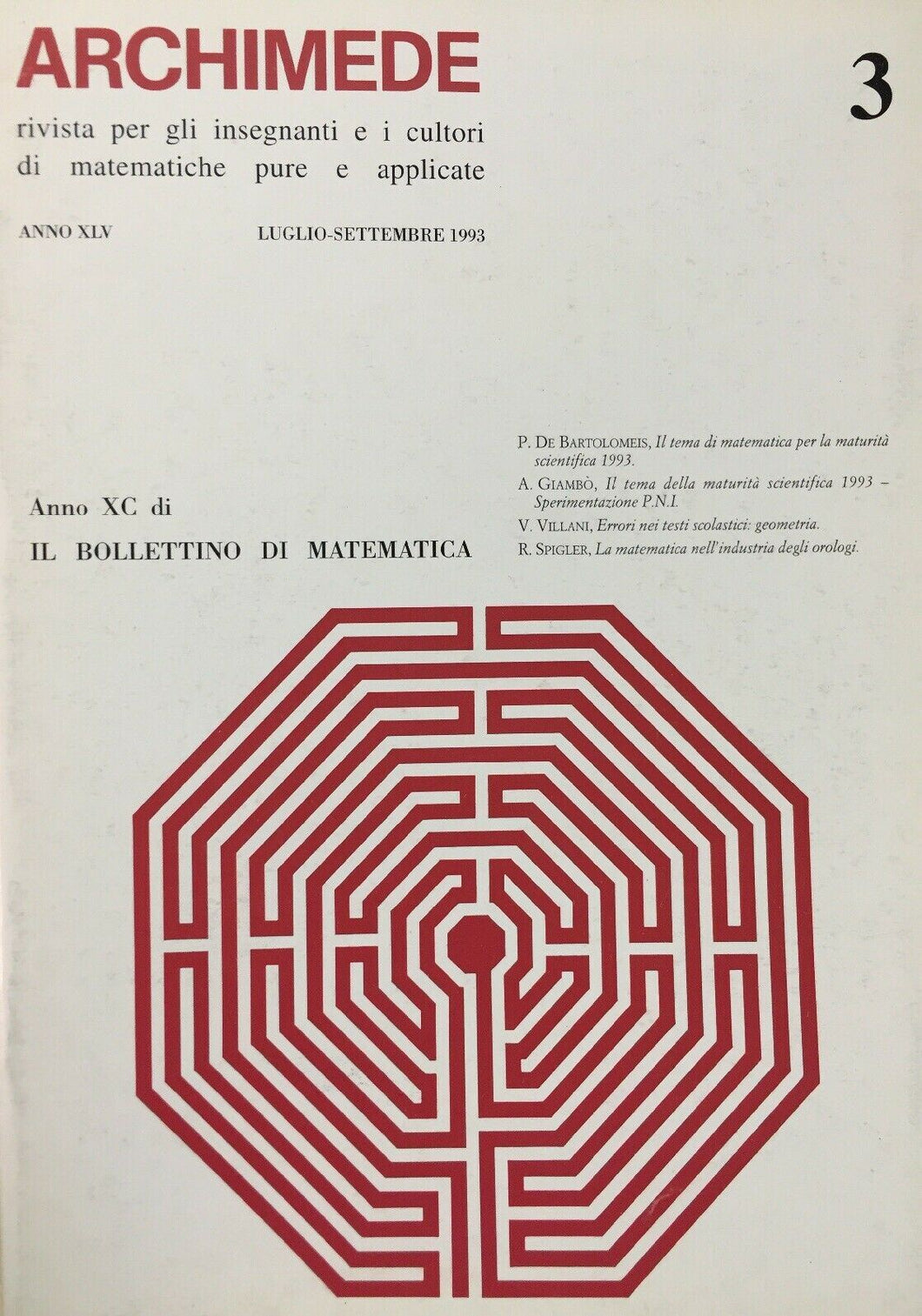 ARCHIMEDE RIVISTA DI MATEMATICHE PURE E APPLICATE LUGLIO SETTEMBRE 1993 J709