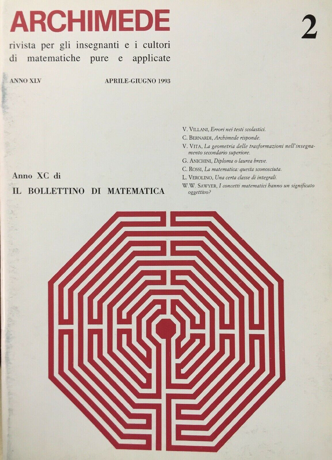 ARCHIMEDE RIVISTA DI MATEMATICHE PURE E APPLICATE APRILE GIUGNO 1993 J710