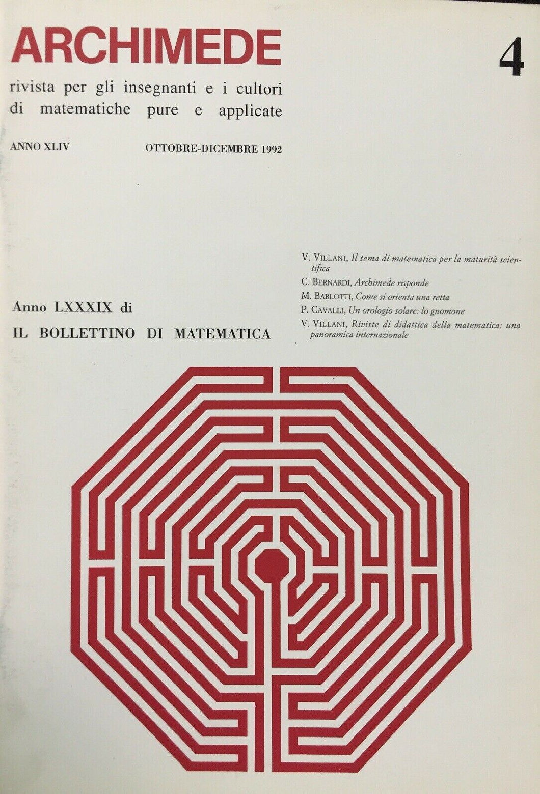 ARCHIMEDE RIVISTA DI MATEMATICHE PURE E APPLICATE OTTOBRE DICEMBRE 1992 J712