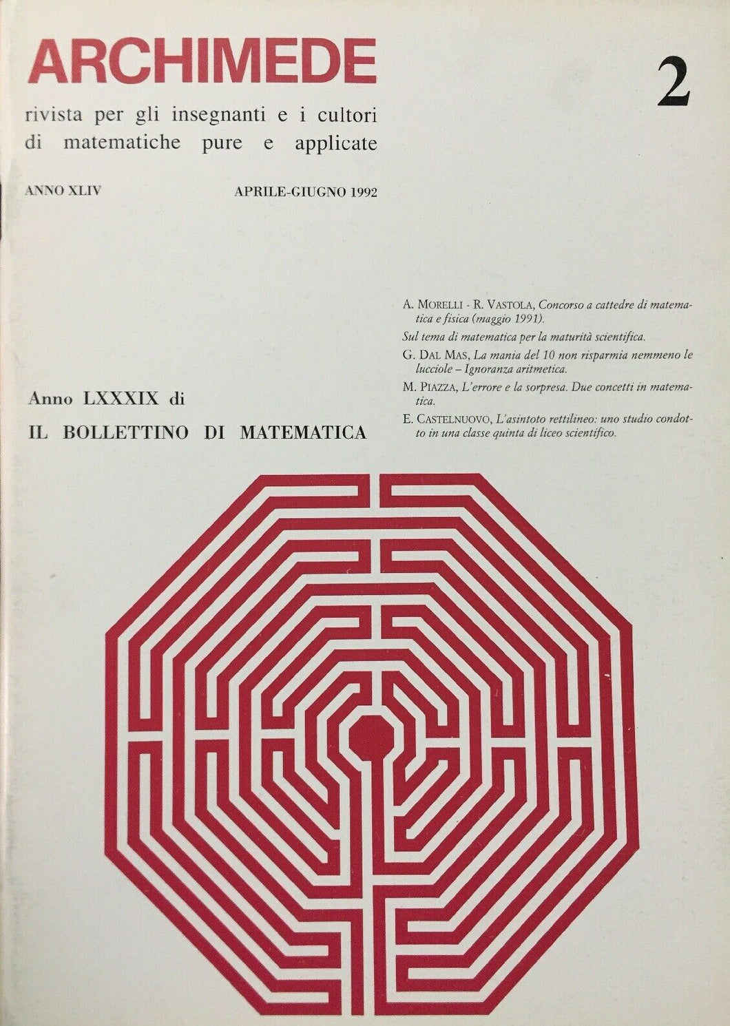 ARCHIMEDE RIVISTA DI MATEMATICHE PURE E APPLICATE APRILE GIUGNO 1992 J714