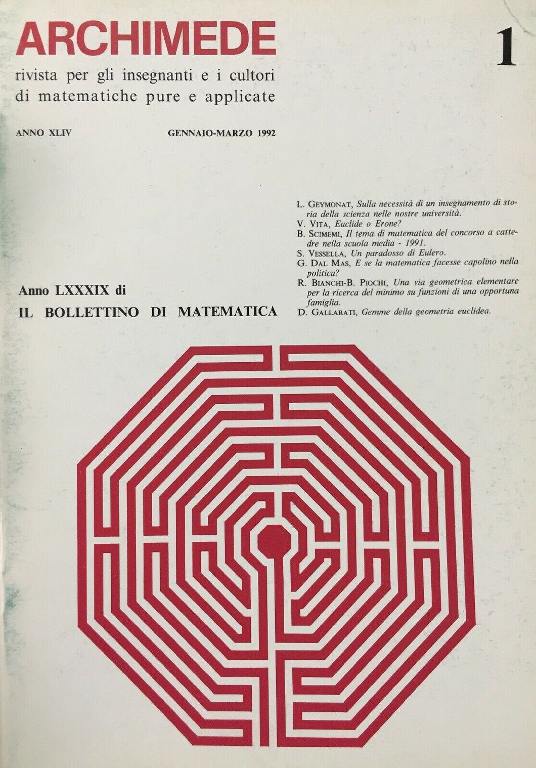 ARCHIMEDE RIVISTA DI MATEMATICHE PURE E APPLICATE GENNAIO MARZO 1992 J715