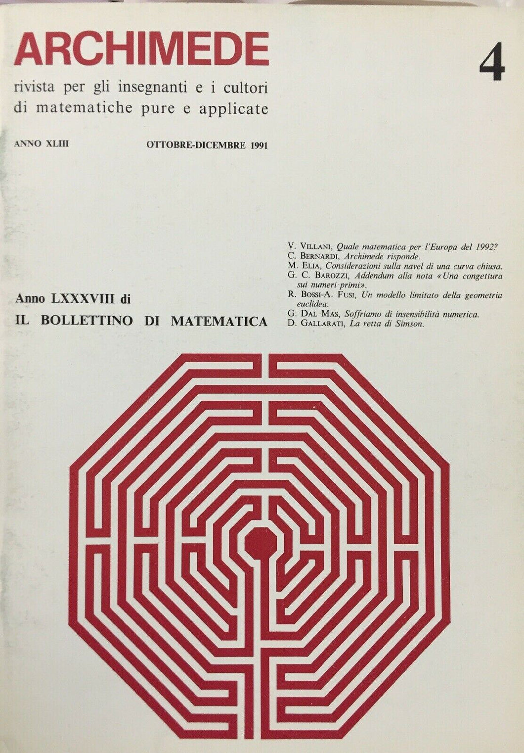 ARCHIMEDE RIVISTA DI MATEMATICHE PURE E APPLICATE OTTOBRE DICEMBRE 1991 J716