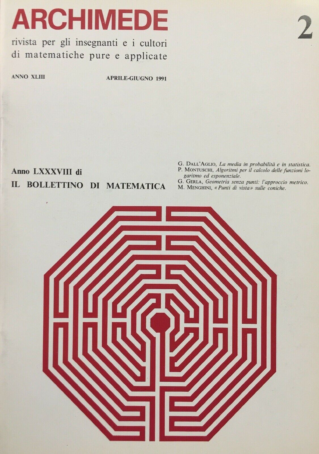 ARCHIMEDE RIVISTA DI MATEMATICHE PURE E APPLICATE APRILE GIUGNO 1991 J718