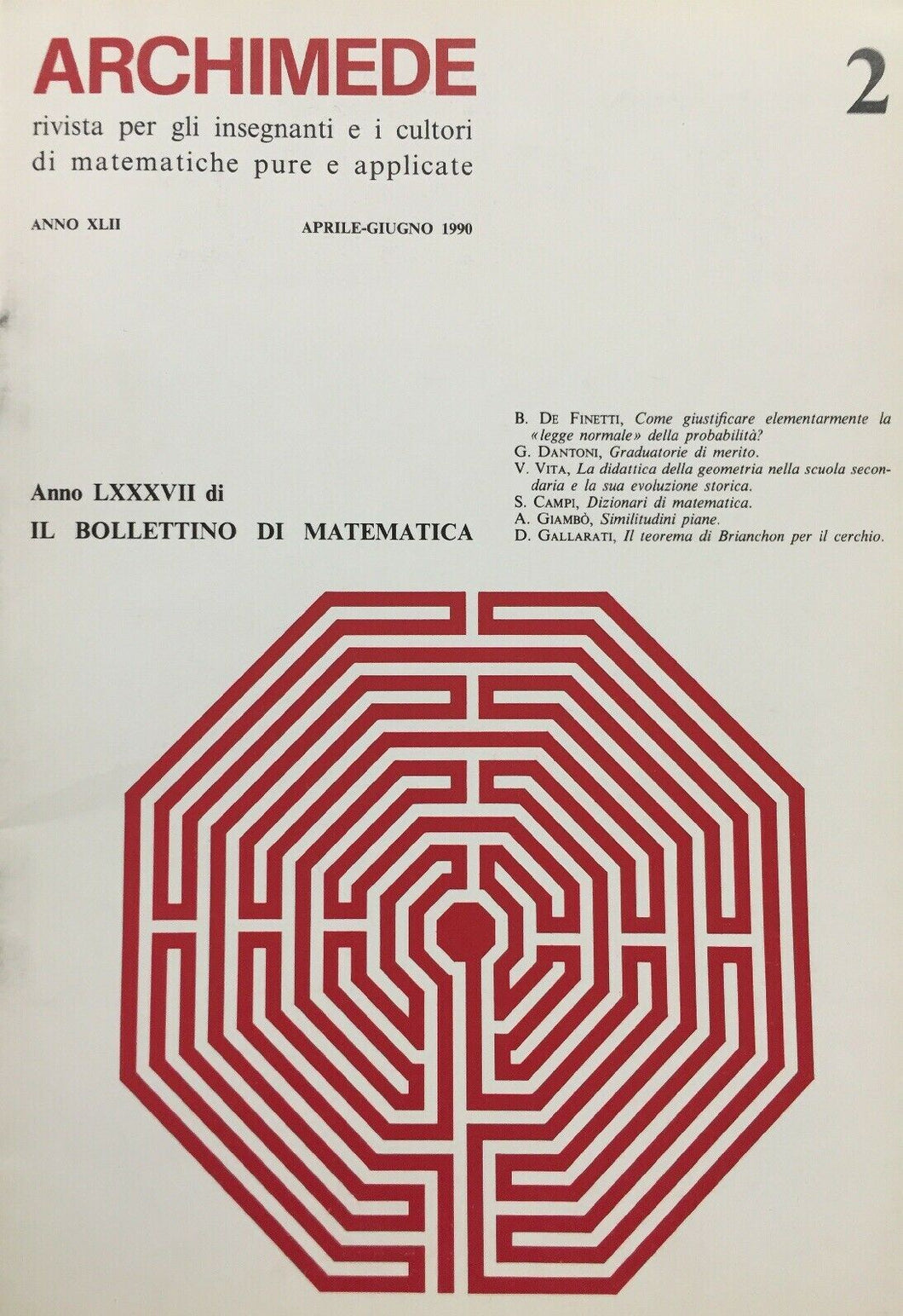 ARCHIMEDE RIVISTA DI MATEMATICHE PURE E APPLICATE APRILE GIUGNO 1990 J721