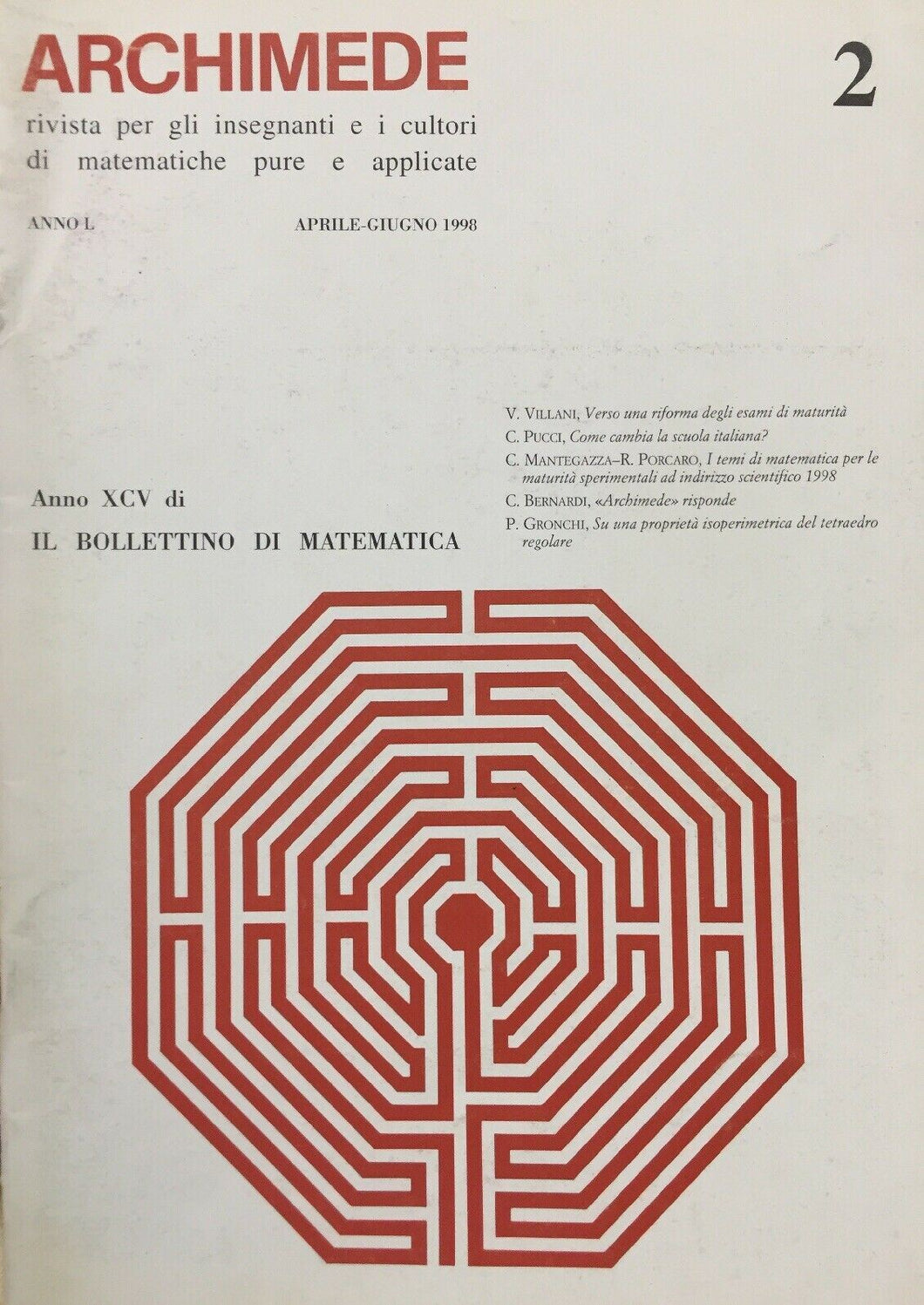 ARCHIMEDE RIVISTA DI MATEMATICHE PURE E APPLICATE APRILE GIUGNO 1998 J724