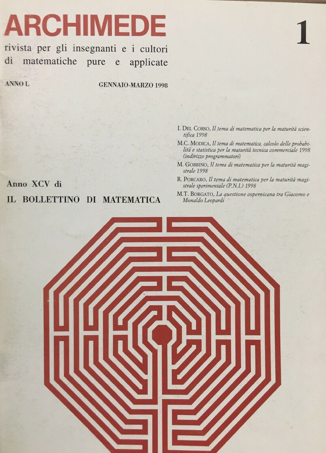 ARCHIMEDE RIVISTA DI MATEMATICHE PURE E APPLICATE GENNAIO MARZO  1998 J724