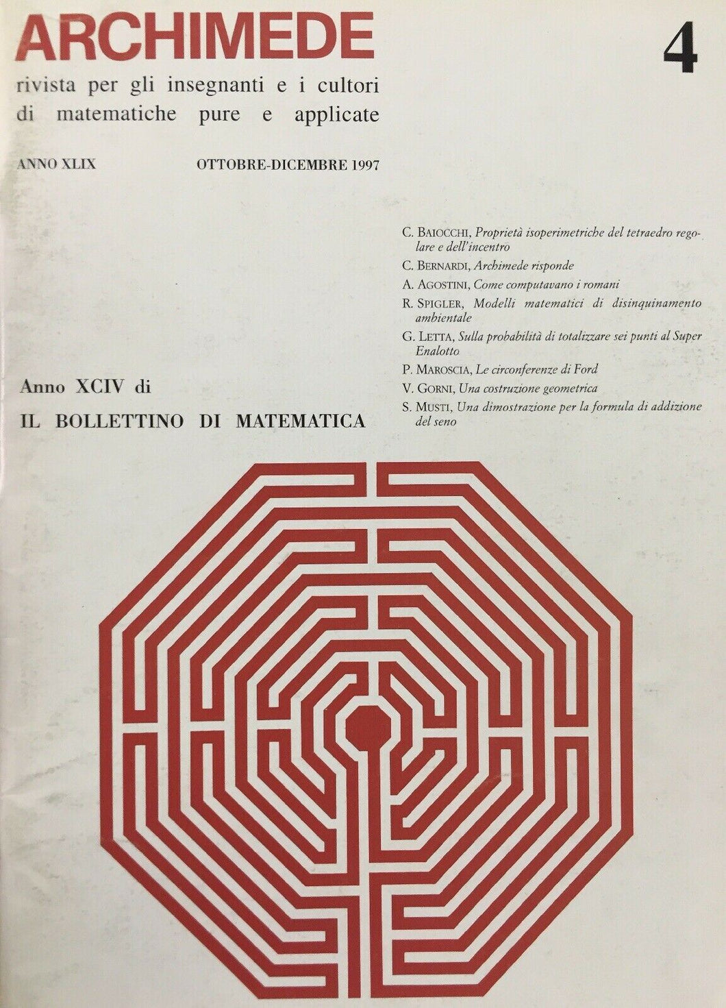 ARCHIMEDE RIVISTA DI MATEMATICHE PURE E APPLICATE OTTOBRE DICEMBRE 1997 J725