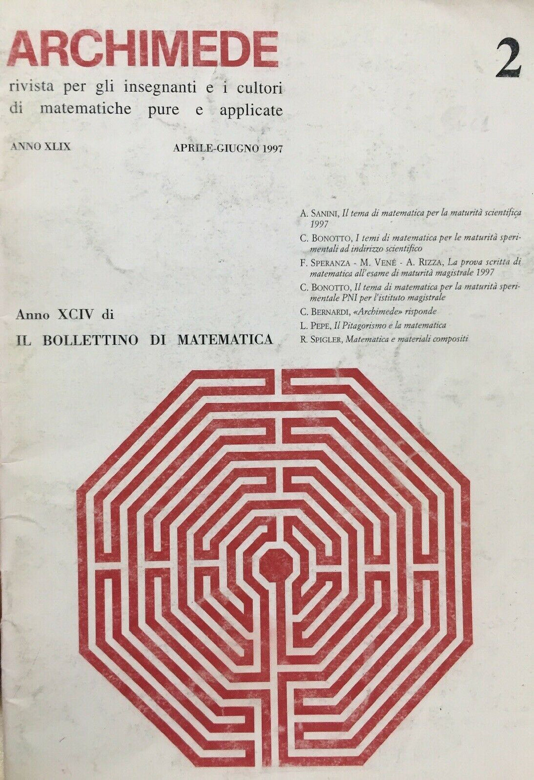 ARCHIMEDE RIVISTA DI MATEMATICHE PURE E APPLICATE APRILE GIUGNO 1997 J727