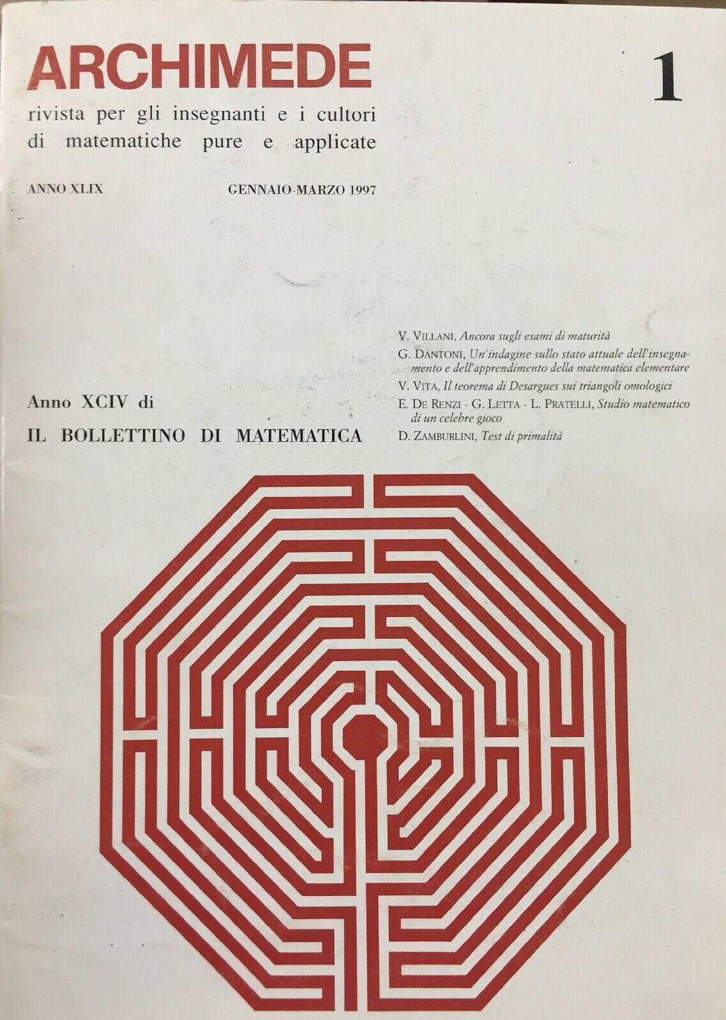 ARCHIMEDE RIVISTA DI MATEMATICHE PURE E APPLICATE GENNAIO MARZO 1997 J728