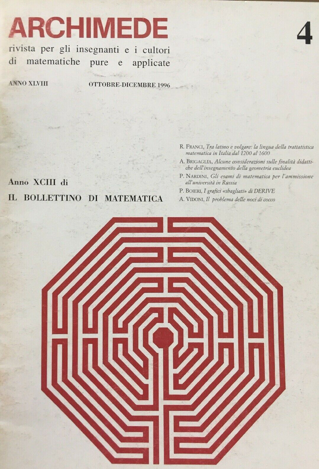 ARCHIMEDE RIVISTA DI MATEMATICHE PURE E APPLICATE OTTOBRE DICEMBRE 1996 J729
