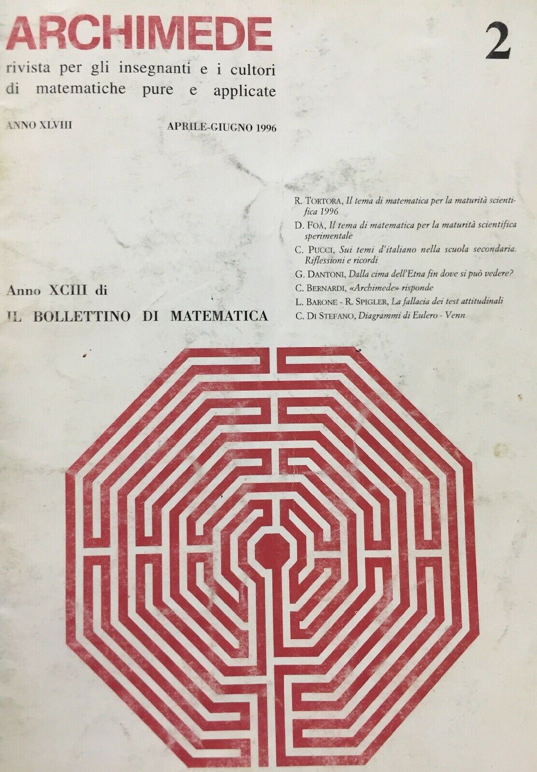 ARCHIMEDE RIVISTA DI MATEMATICHE PURE E APPLICATE APRILE GIUGNO 1996 J731