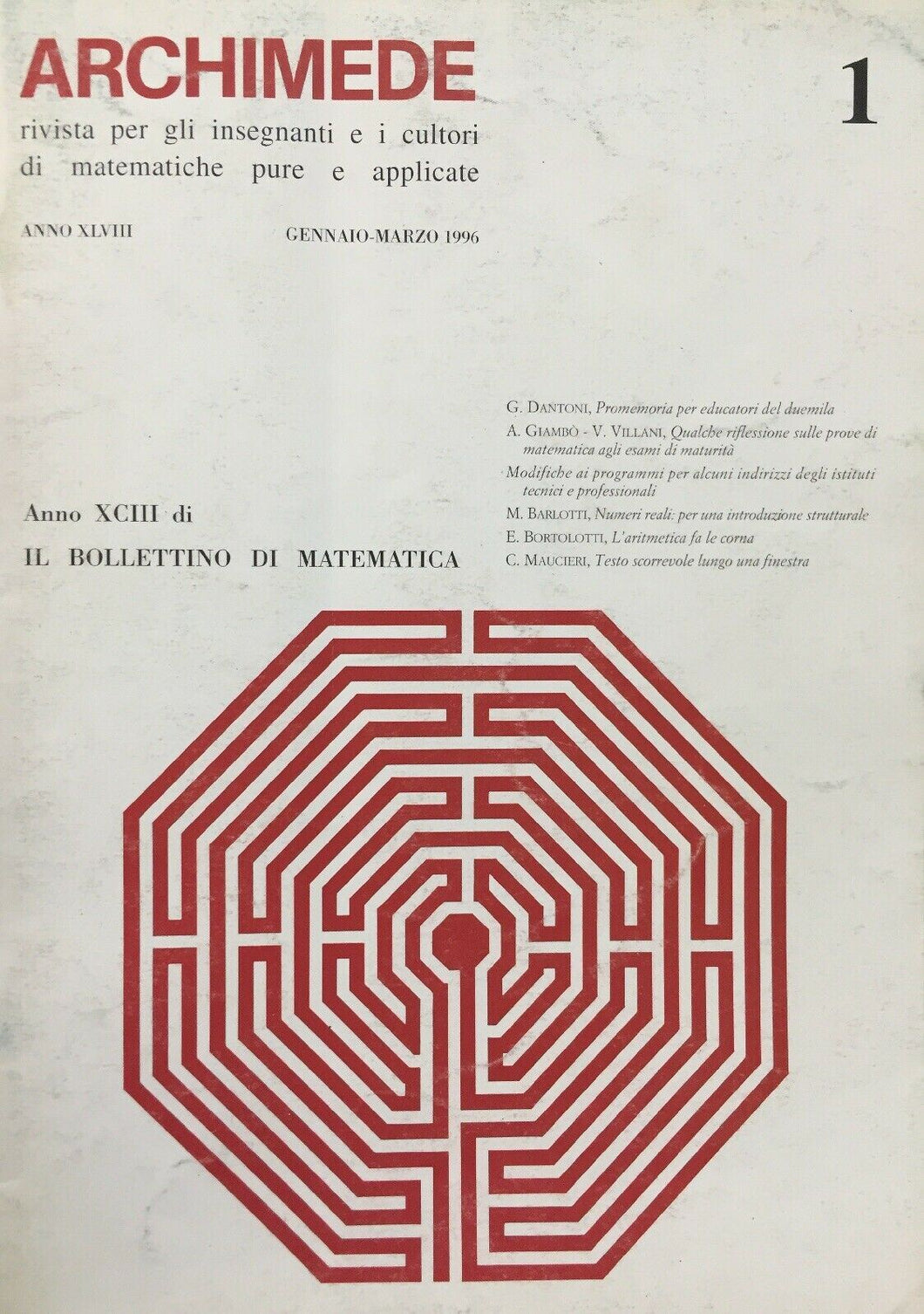ARCHIMEDE RIVISTA DI MATEMATICHE PURE E APPLICATE GENNAIO MARZO 1996 J732
