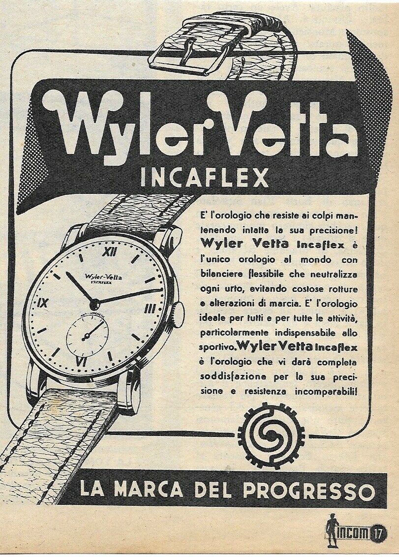 PUBBLICITA' ADVERTISING OROLOGI WYLER VETTA INCAFLEX 1949 PU01