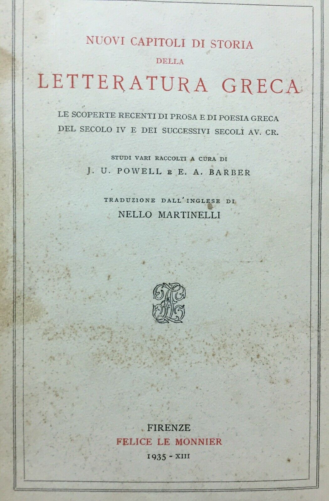NUOVI CAPITOLI DI STORIA DELLA LETTERATURA GRECA POWELL BARBER 1935 N76