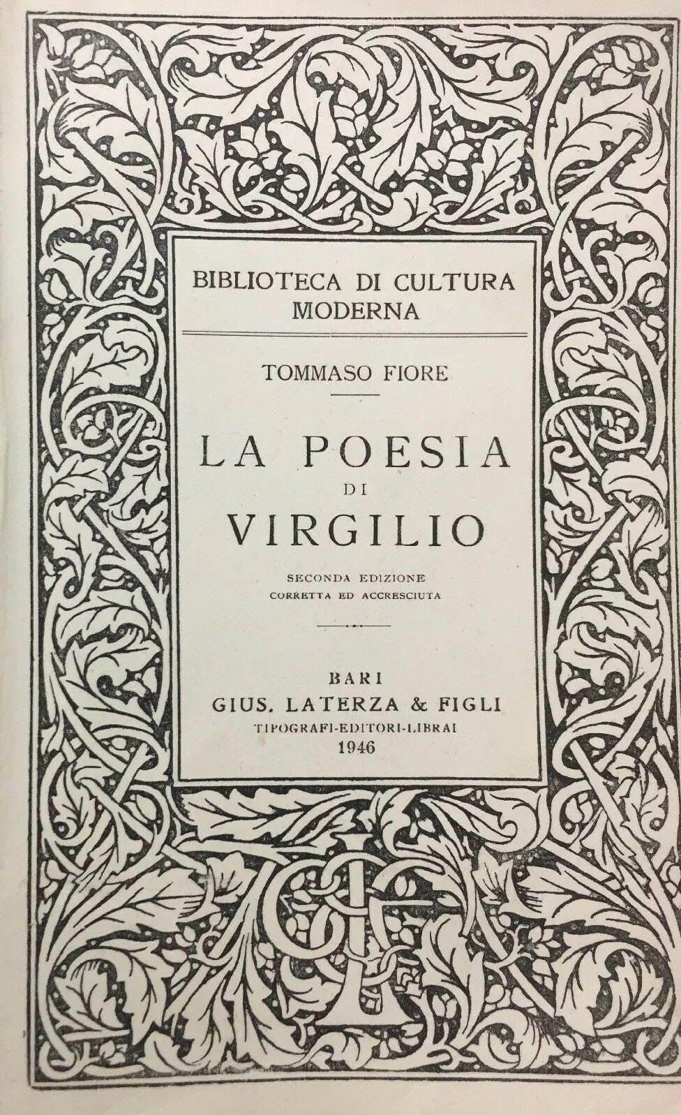 LA POESIA DI VIRGILIO T. FIORE LATERZA 1946 N188