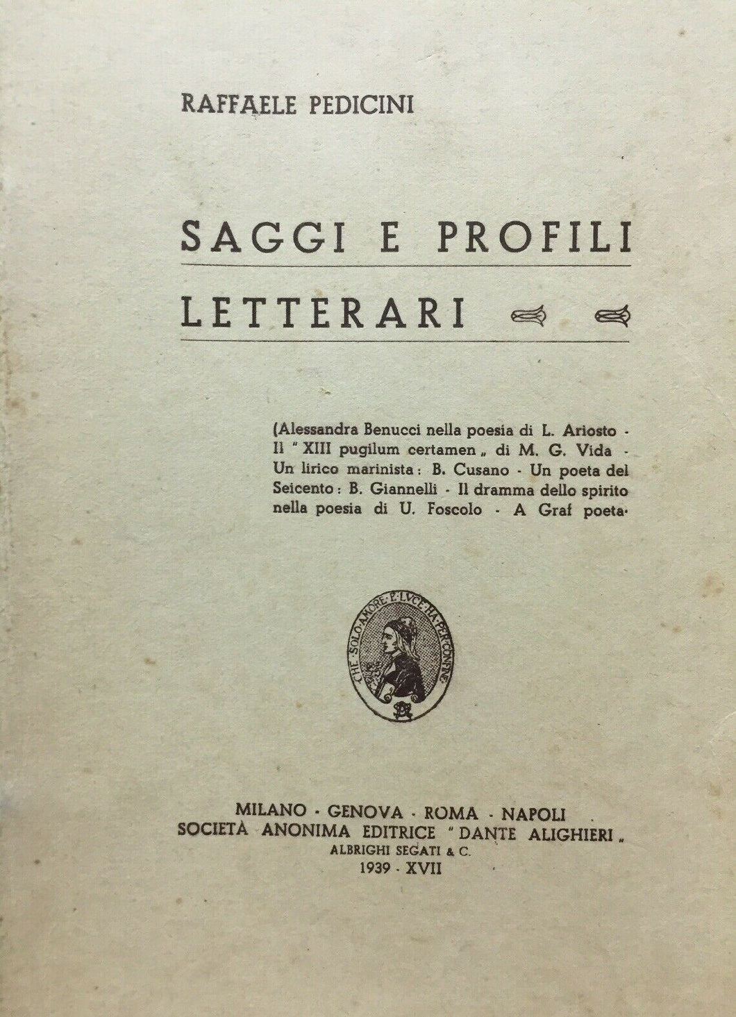 SAGGI E PROFILI LETTERARI R. PEDICINI 1939 O460