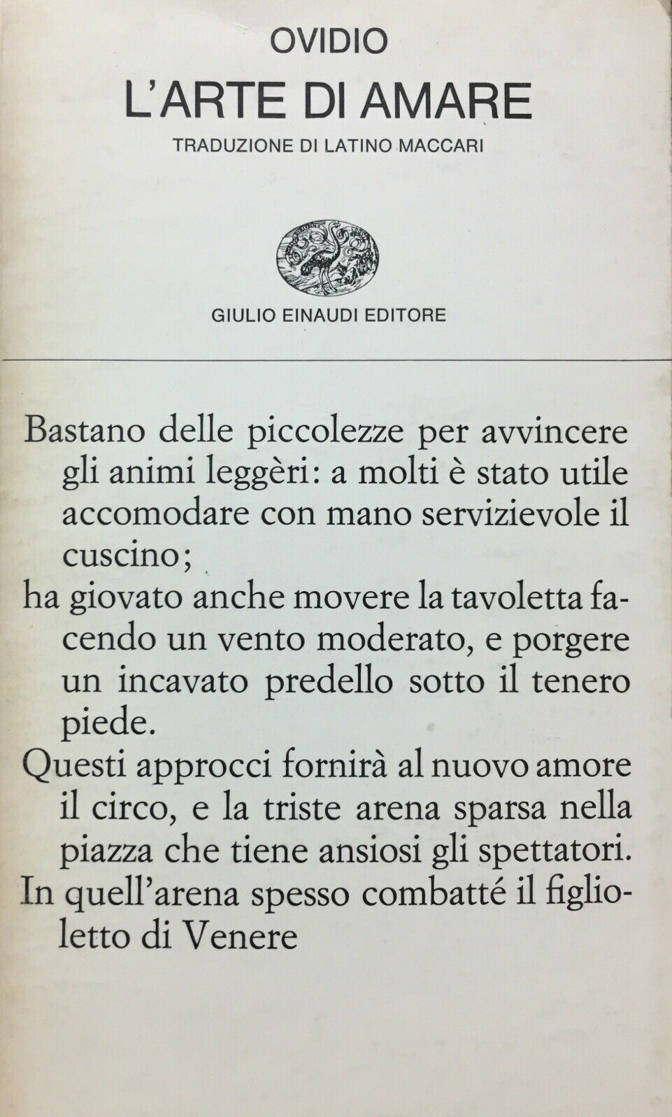 L’ARTE DI AMARE OVIDIO TRAD. L. MACCARI EINAUDI N737