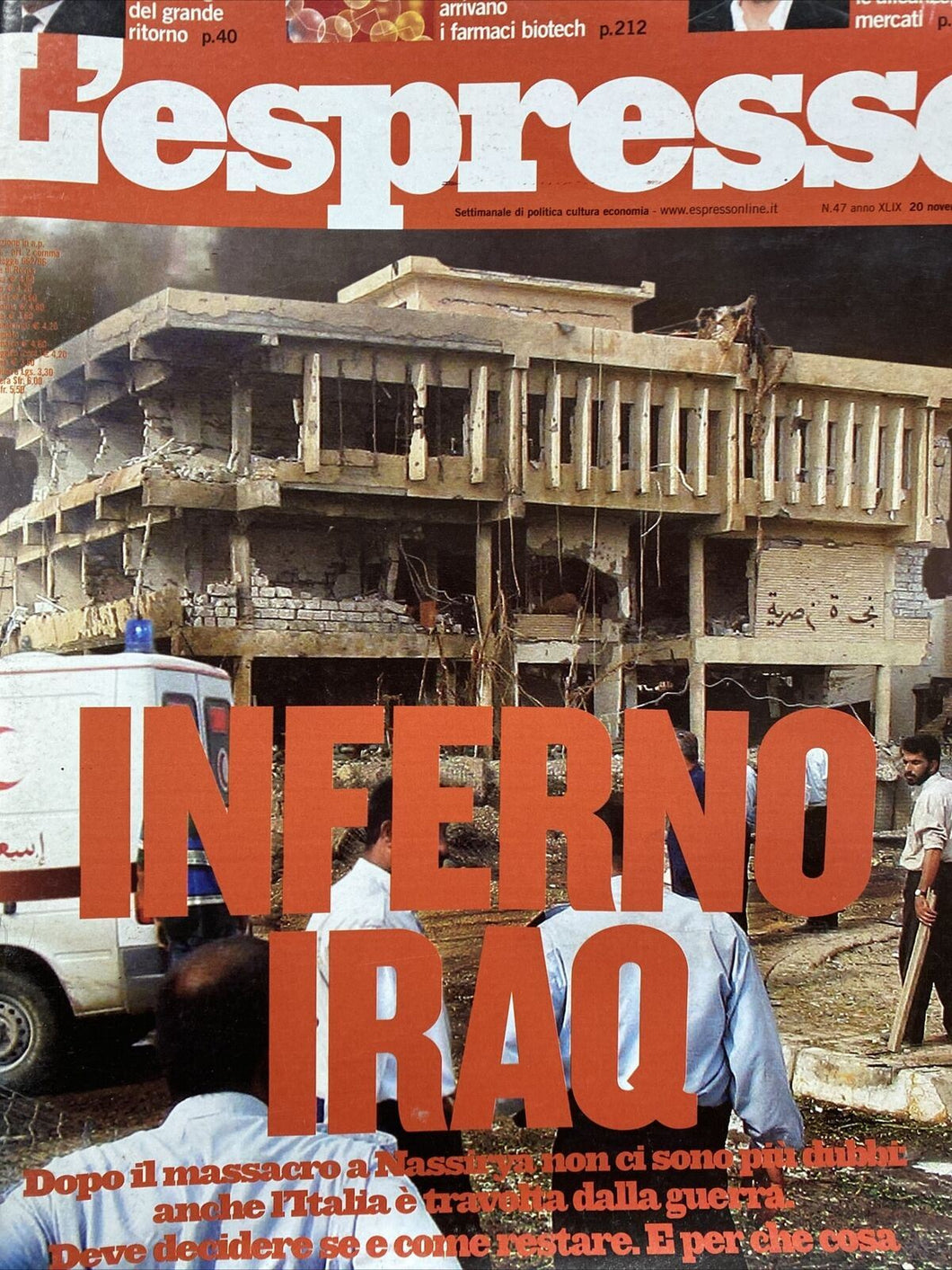 L’ESPRESSO 20 NOVEMBRE 2003 ECCIDIO DI NASSYRIA BA174